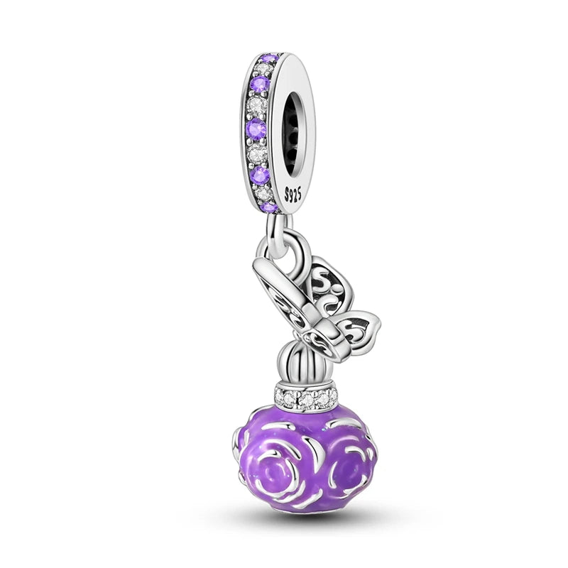 Romantic Pink Crown Perfume Bottle Charms Beads Fit Qikaola Bracelets Fine Jewelry
