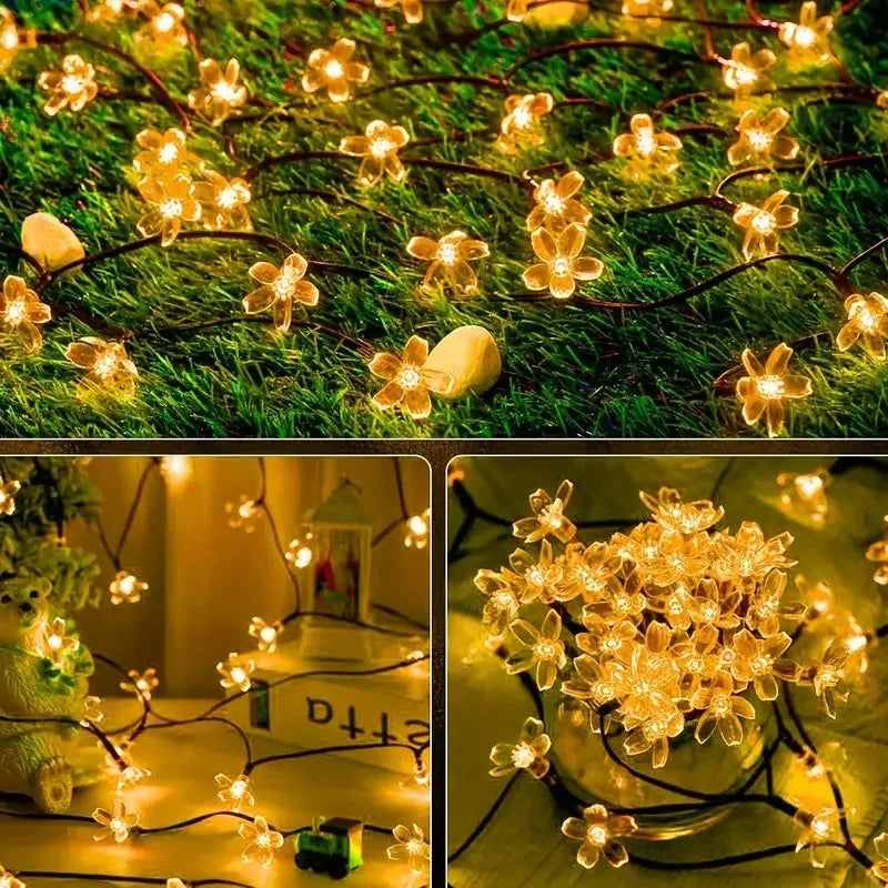 Cherry Blossom LED String Lights Outdoor Solar-Powered Flower Fairy Lights