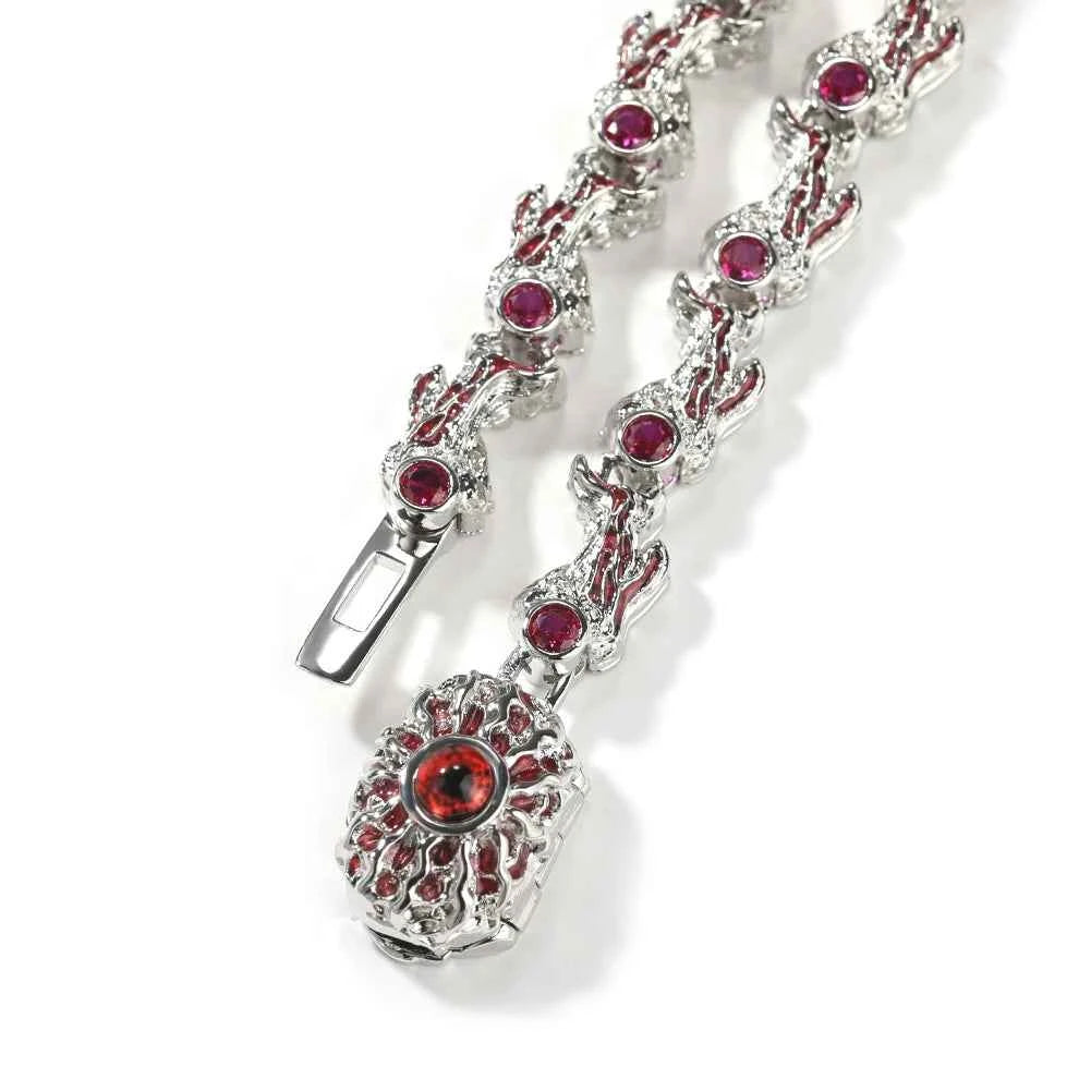 Red Eyes Necklaces for Men Iced Out Thrilled Claws Red Cubic Zirconia Chain Necklace