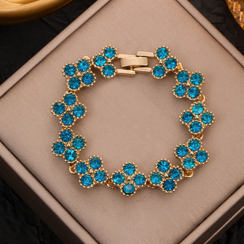 Sparkling Rhinestone Four Leaf Clover Hand Bracelet For Women