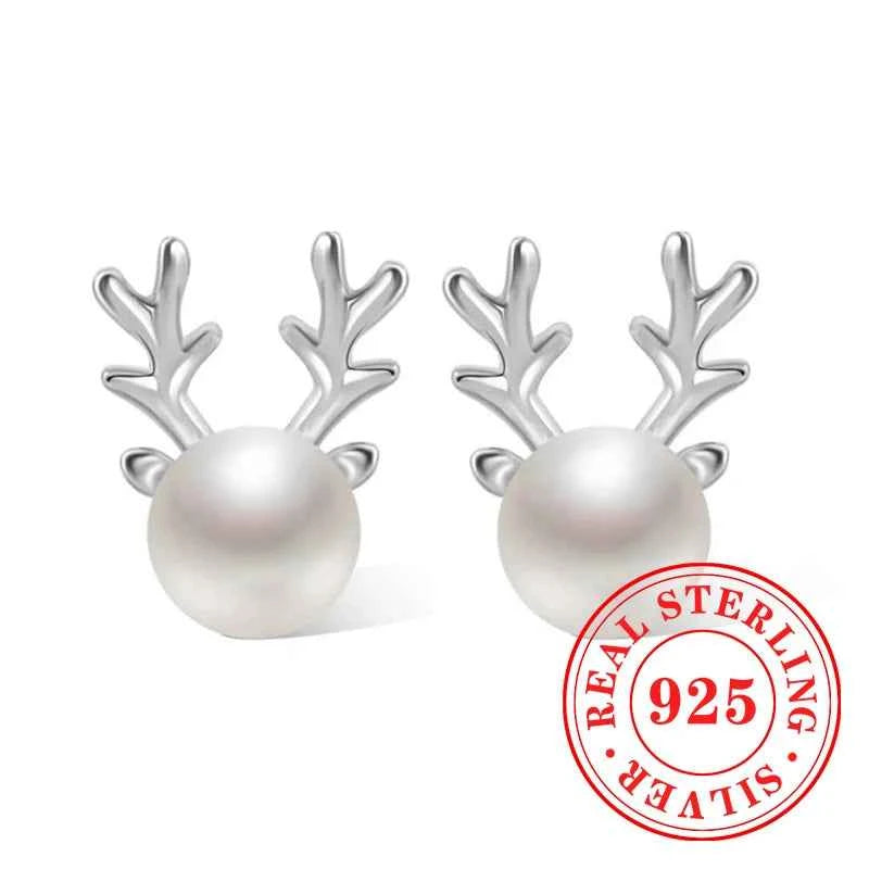Cute Antler Stud Earrings for Women 925 Sterling Silver