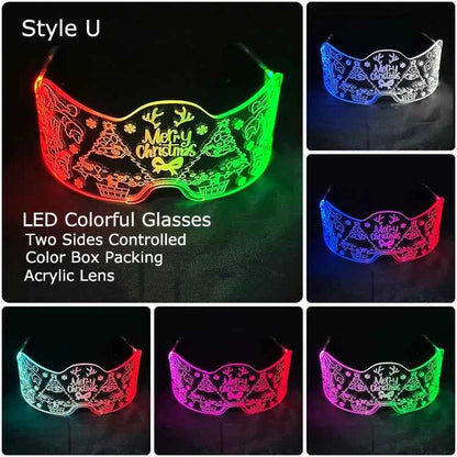 Acrylic LED Luminous Glasses Neon Light-Up Party Eyewear Unisex Glow Sunglasses for DJ Bar Halloween Christmas 12-Hour Glowing