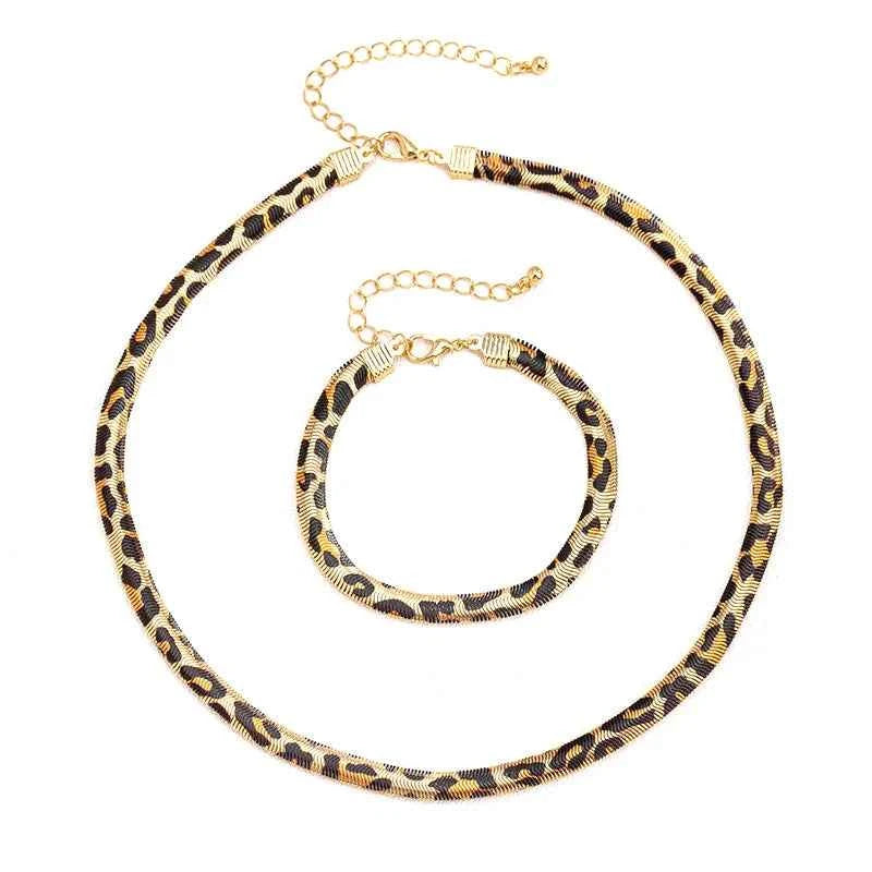 Leopard Print Snake Bracelet Necklace Set