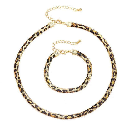Leopard Print Snake Bracelet Necklace Set