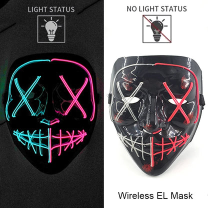 Neon LED Halloween Purge Mask Wireless Masquerade Party Light-up Horror Mask Glowing Multicolor Full Face Adult Mask for Halloween