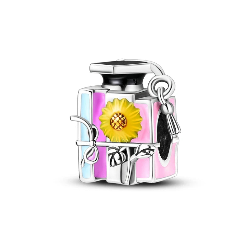 Romantic Pink Crown Perfume Bottle Charms Beads Fit Qikaola Bracelets Fine Jewelry