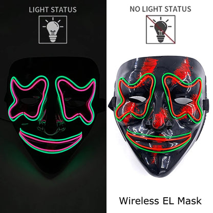 Neon LED Halloween Purge Mask Wireless Masquerade Party Light-up Horror Mask Glowing Multicolor Full Face Adult Mask for Halloween