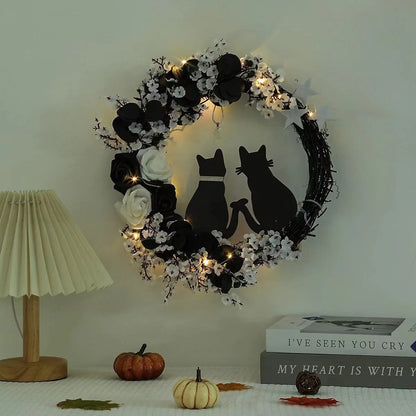 Black Cat Wreath Halloween Decor For Front Door/Window