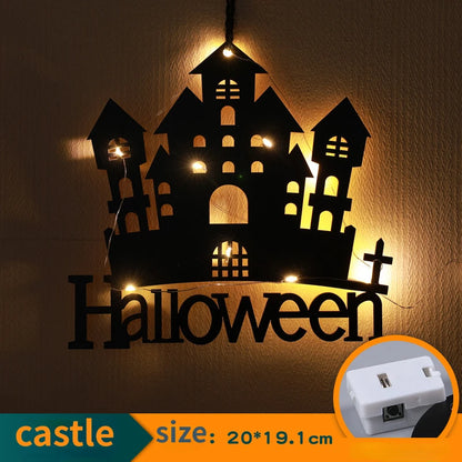 Halloween Hanging 10LED Castle Witch Ghost Spider Web Luminous Charm Indoor Outdoor Party Horror Props Decoration