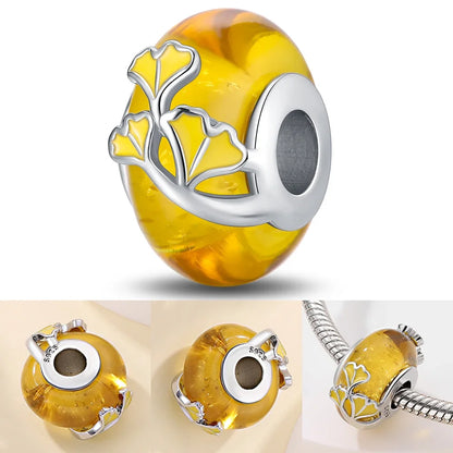 Colorful Flower Murano Glass Charm Fit Original Bracelet Necklace Heart Fine Jewelry