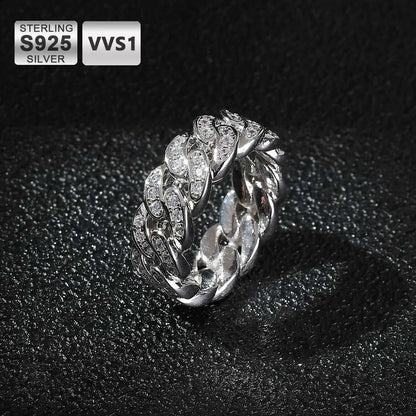 Sparkling VVS Diamond Ring Moissanite Cuban Jewelry
