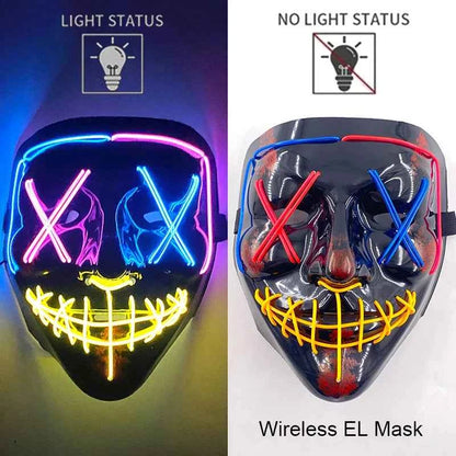 Neon LED Halloween Purge Mask Wireless Masquerade Party Light-up Horror Mask Glowing Multicolor Full Face Adult Mask for Halloween