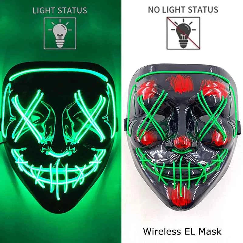 Neon LED Halloween Purge Mask Wireless Masquerade Party Light-up Horror Mask Glowing Multicolor Full Face Adult Mask for Halloween