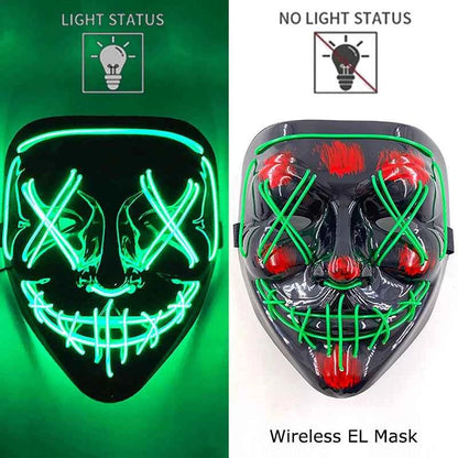 Neon LED Halloween Purge Mask Wireless Masquerade Party Light-up Horror Mask Glowing Multicolor Full Face Adult Mask for Halloween