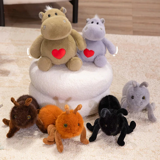 Lovely Hippo & Ant Plush Dolls Kawaii Hippo With Heart Pillow Simulated