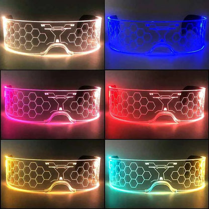 Acrylic LED Luminous Glasses Neon Light-Up Party Eyewear Unisex Glow Sunglasses for DJ Bar Halloween Christmas 12-Hour Glowing