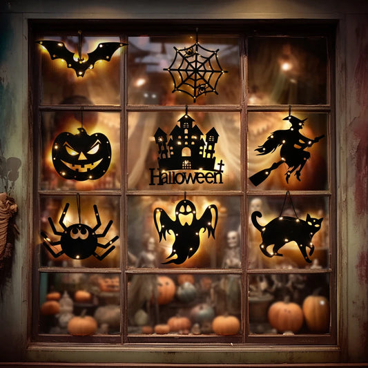 Halloween Hanging 10LED Castle Witch Ghost Spider Web Luminous Charm Indoor Outdoor Party Horror Props Decoration