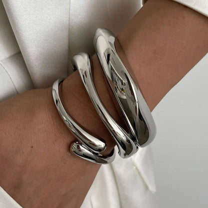 Gold Silver 3 Styles Color Geometric Spring Bangles