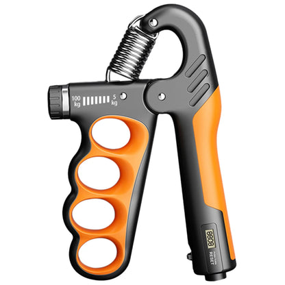 DFShop adjustable hand grip strengthener with black and orange ergonomic handle and tension dial