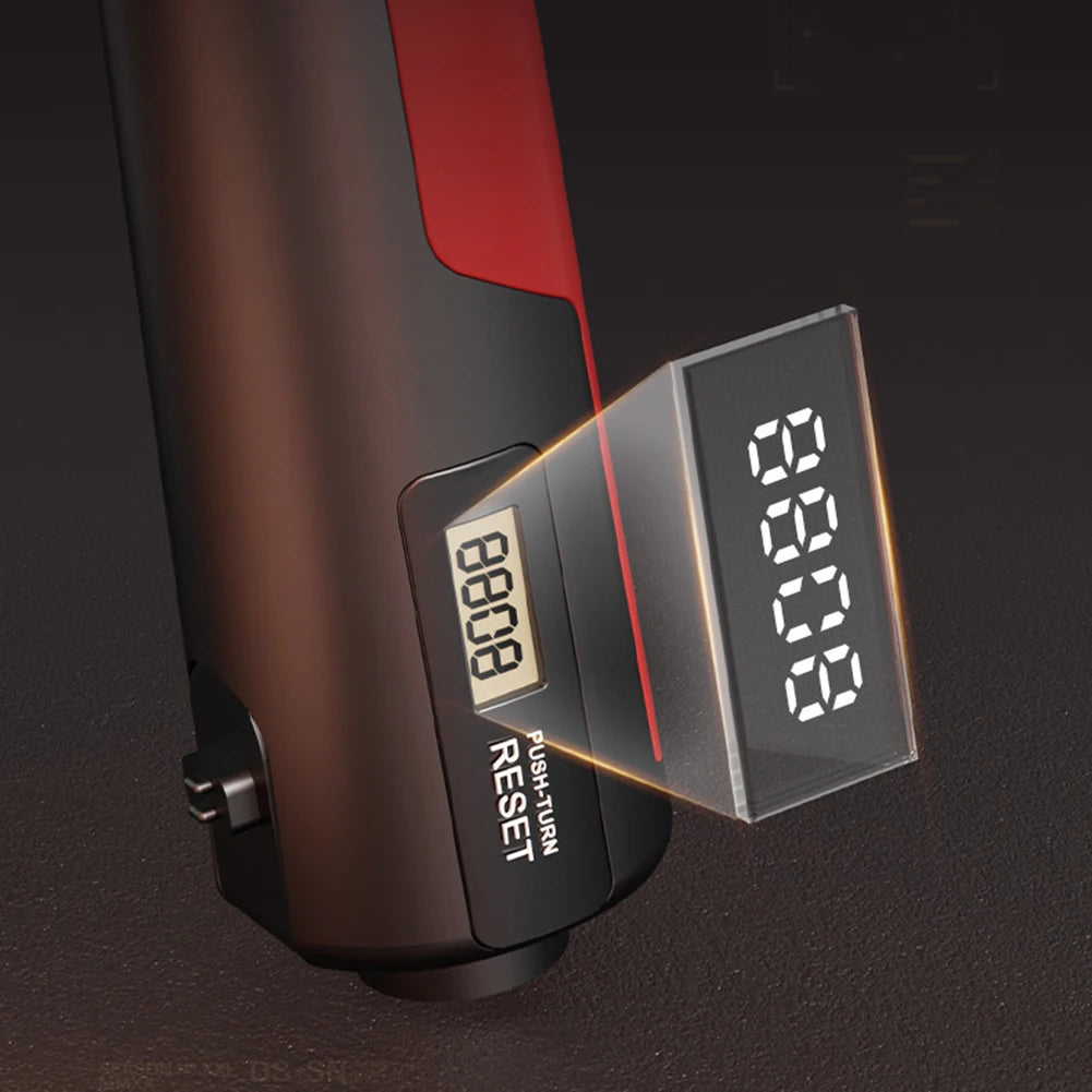 Close-up of digital display on adjustable hand grip strengthener showing reset button and grip force measurement