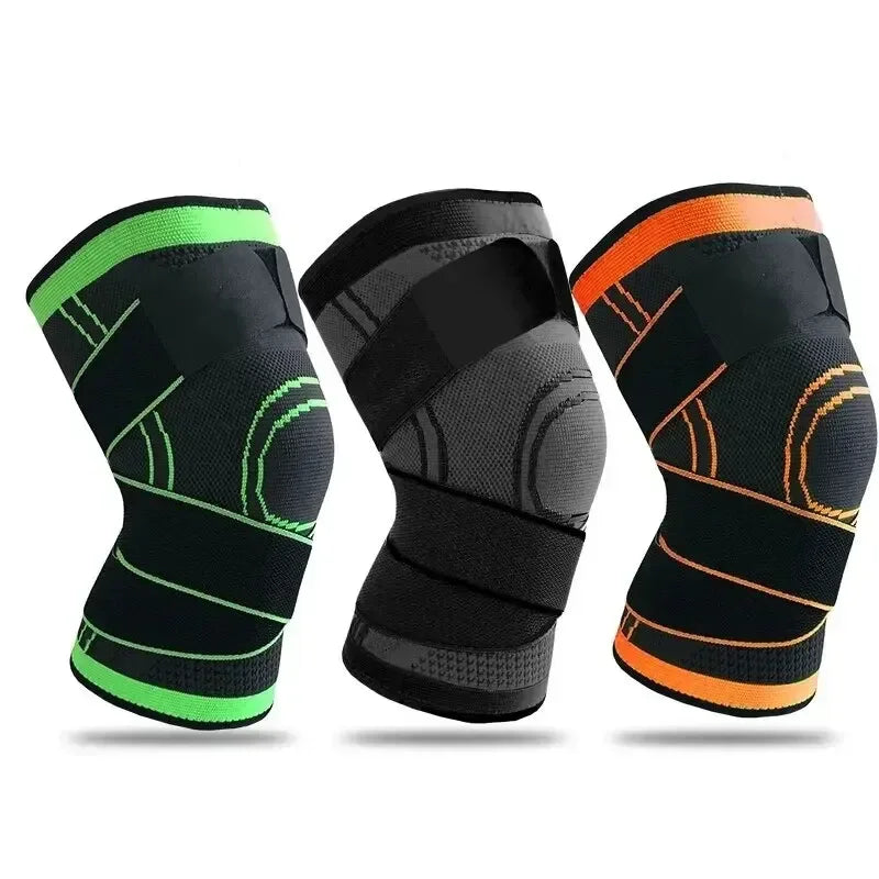 DFShop adjustable knee compression sleeve in green black, gray black, and orange black colors