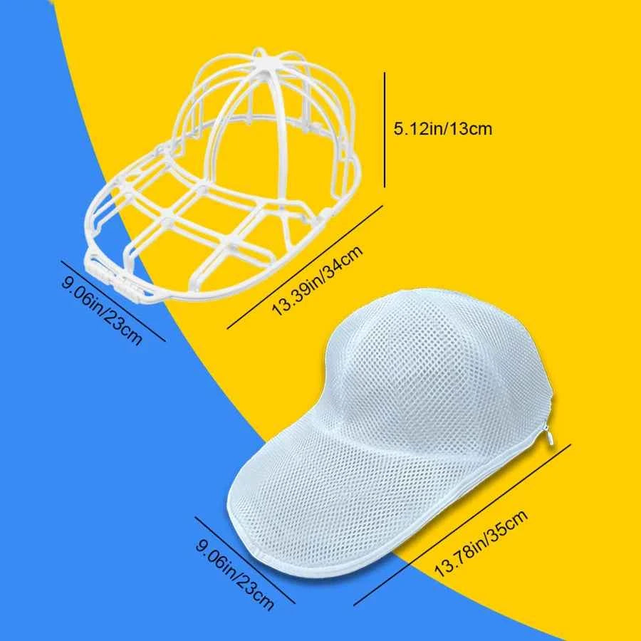 DFShop white mesh anti deformation cap protector with dimensions shown on yellow and blue background