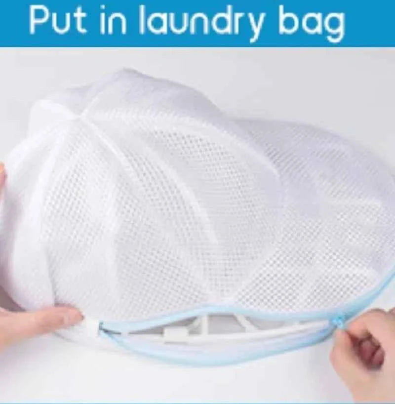 DFShop anti deformation cap protector in white mesh with zipper closure for laundry bag use