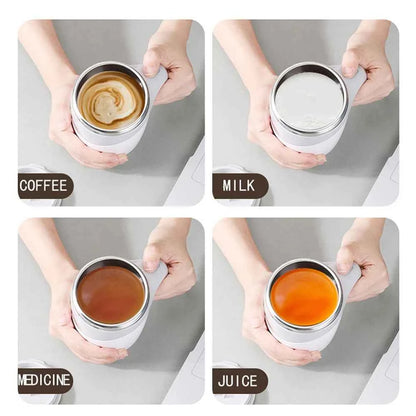 DFShop automatic self stirring coffee mug shown stirring coffee milk medicine and juice in hands