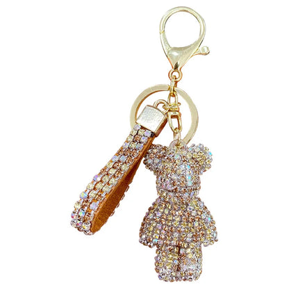 DFShop rhinestone bear keychain with sparkling crystals and attached rhinestone strap for keys