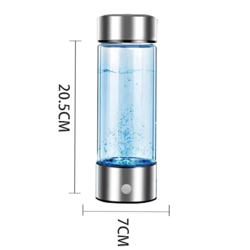 DFShop hydrogen water bottle with stainless steel top and bottom, 20.5 cm height and 7 cm diameter