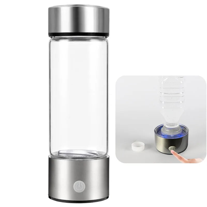 DFShop sleek hydrogen water bottle with stainless steel base and cap featuring a power button