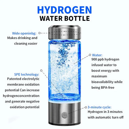 DFShop hydrogen water bottle with patented SPE technology and 3-minute hydrogen infusion cycle