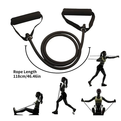 Black resistance band with handles showing exercises and rope length best resistance bands for home exercise
