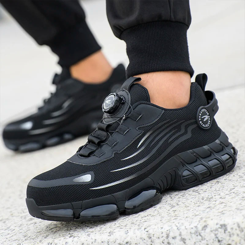 DFShop black anti puncture non slip work boots with durable sole and secure lace system