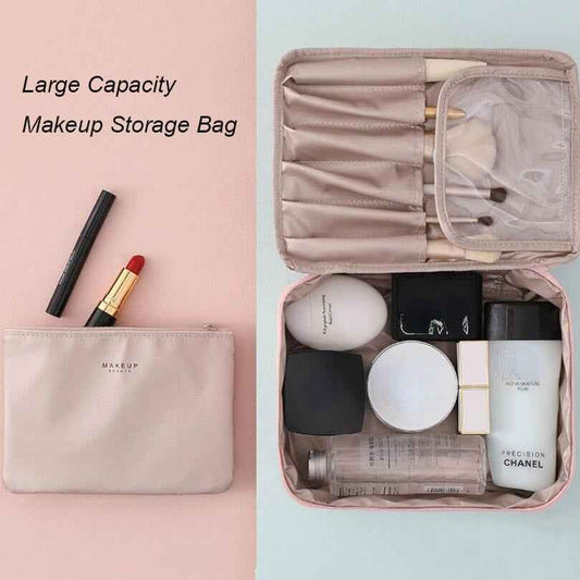 Portable cosmetic organizer large capacity makeup storage bag with multiple compartments