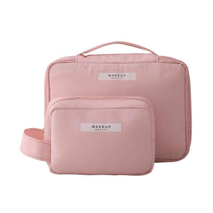 DFShop pink portable cosmetic organizer set with two zippered compartments and carrying handle