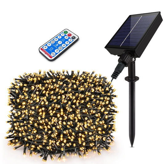 DFShop solar powered outdoor string lights with remote control and solar panel stake for garden decoration