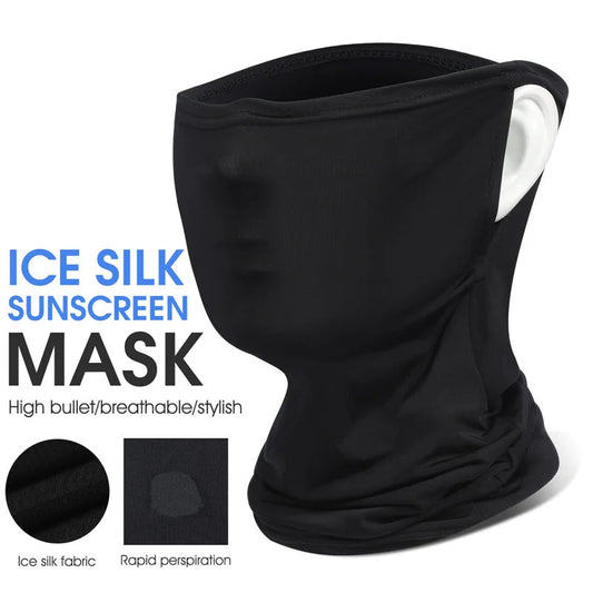 Black breathable cycling mask made of ice silk fabric with sunscreen and rapid perspiration features
