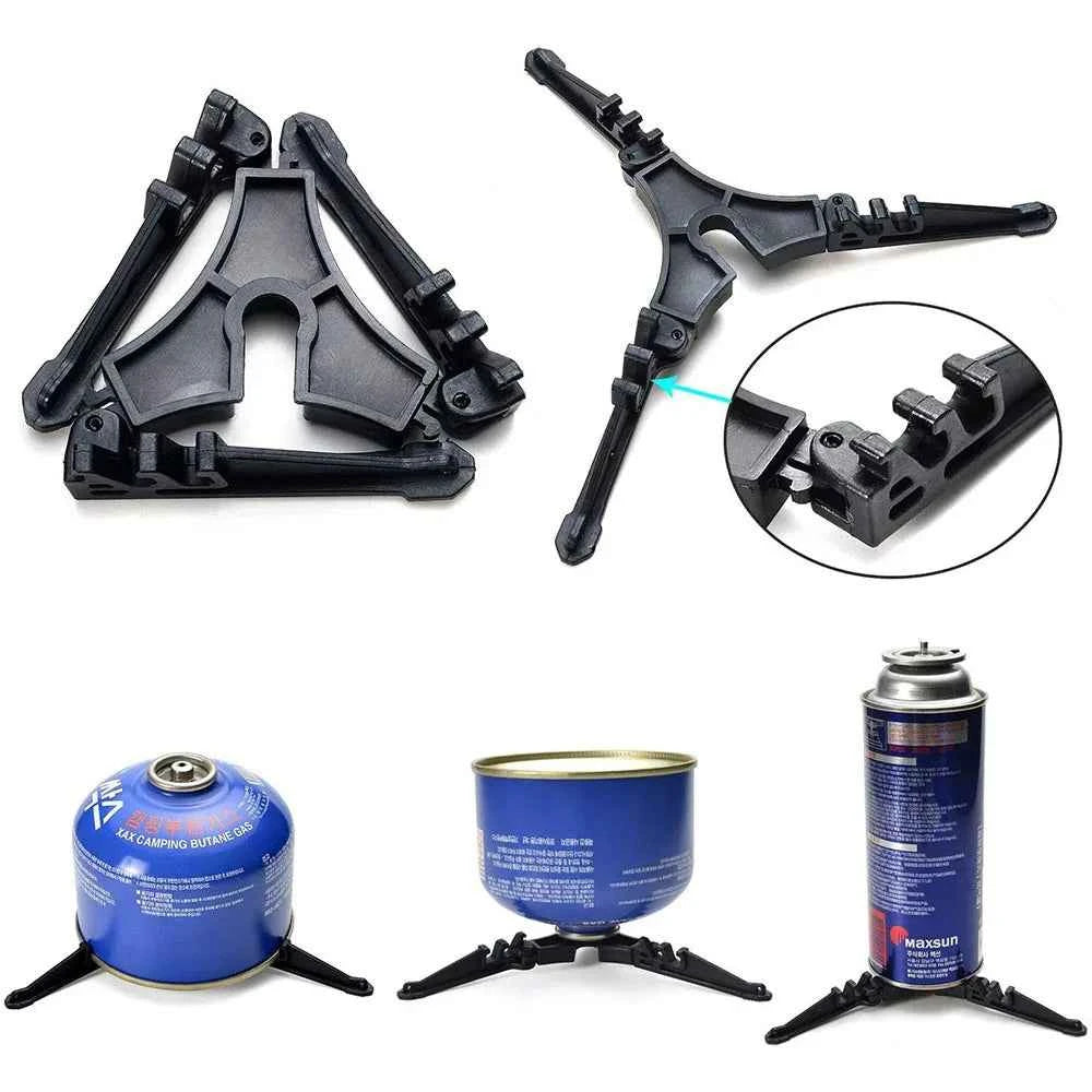 DFShop camping cookware kit with stove featuring compact, foldable gas stove stands with canister support
