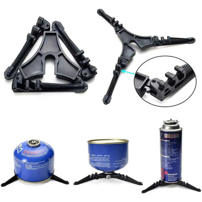 DFShop camping cookware kit with stove featuring compact, foldable gas stove stands with canister support