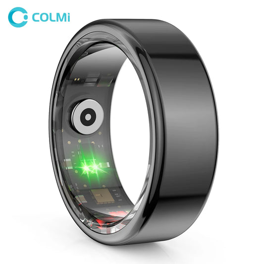 Colmi black health monitoring smart ring showing internal sensors and sleek design