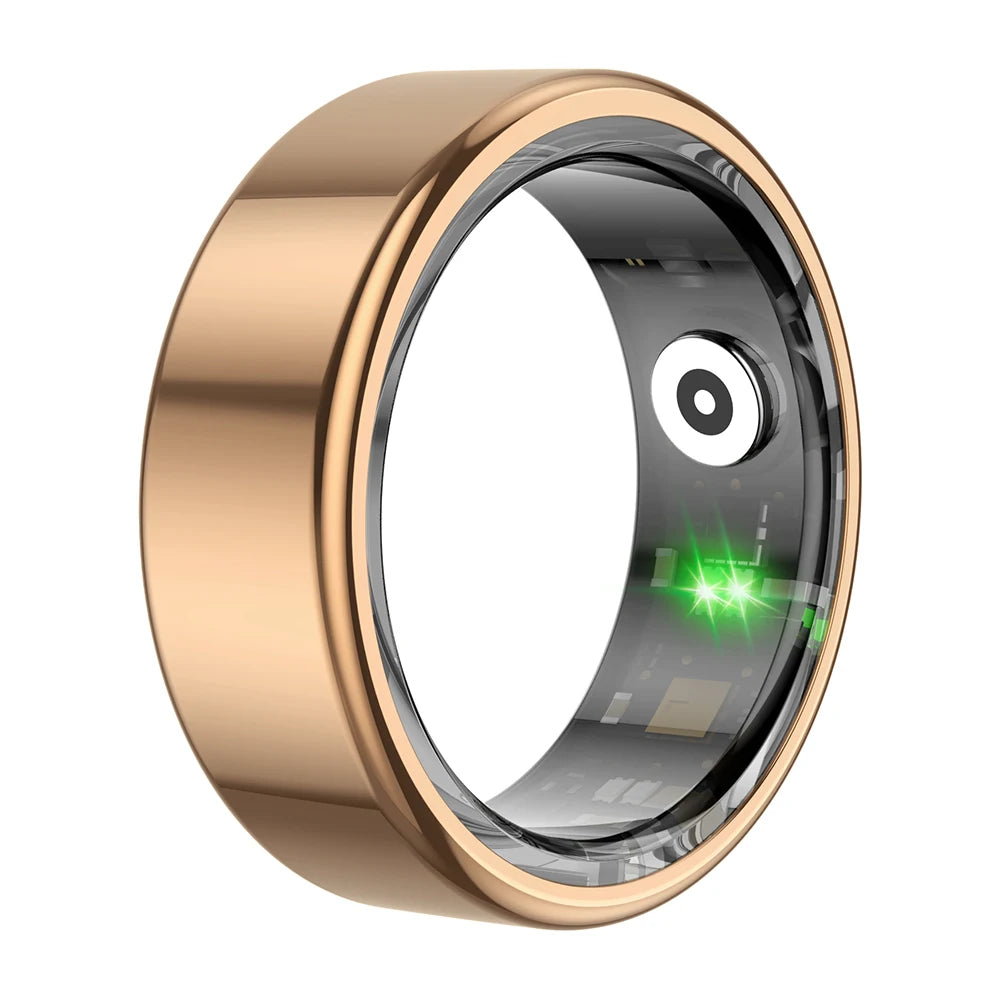 Rose gold health monitoring smart ring with built-in sensors and sleek modern design