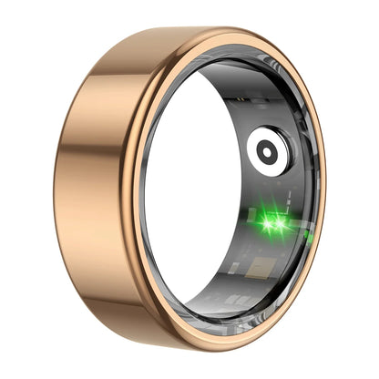 Rose gold health monitoring smart ring with built-in sensors and sleek modern design