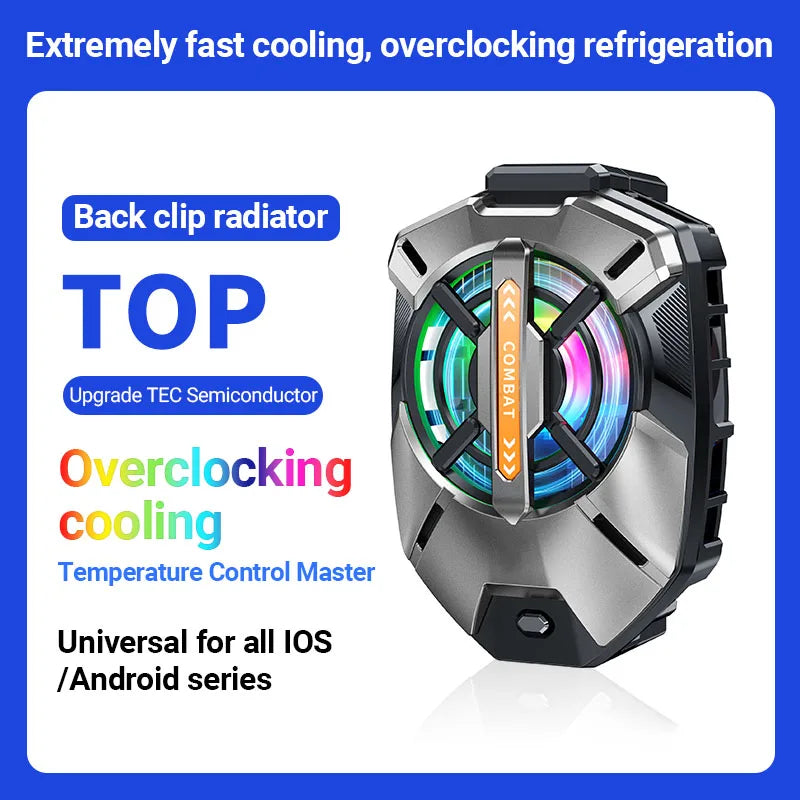 DFShop cell phone cooler with back clip radiator and RGB fan for iOS and Android overclocking cooling