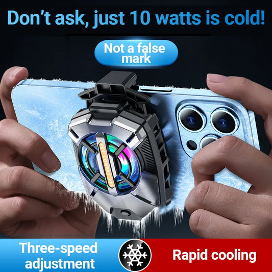 DFShop cell phone cooler attached to smartphone back with RGB fan for rapid cooling and three-speed adjustment