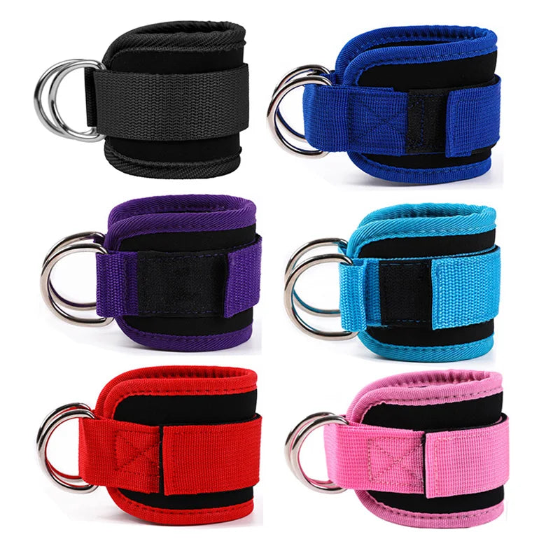 DFShop double d-ring ankle straps for gym in six colors including black, blue, purple, teal, red, and pink