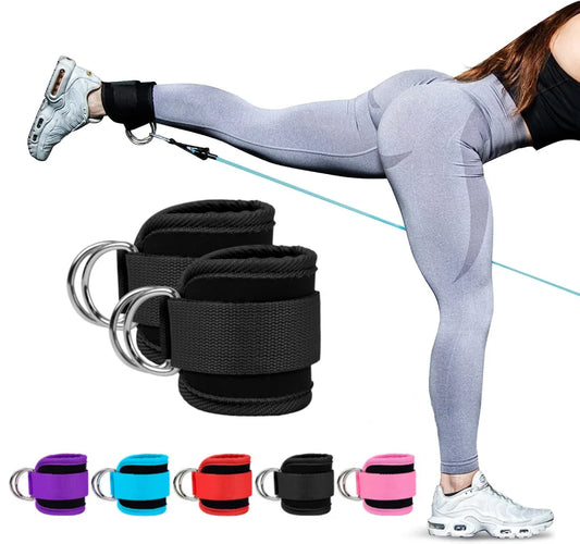 DFShop double d-ring ankle straps for gym in black and multiple colors with leg resistance workout