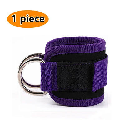 Purple double d-ring ankle straps for gym with adjustable Velcro for secure fit