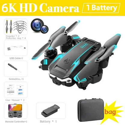 DFShop dual camera aerial photography drone with 6K HD camera, one battery, remote controller, and carrying bag