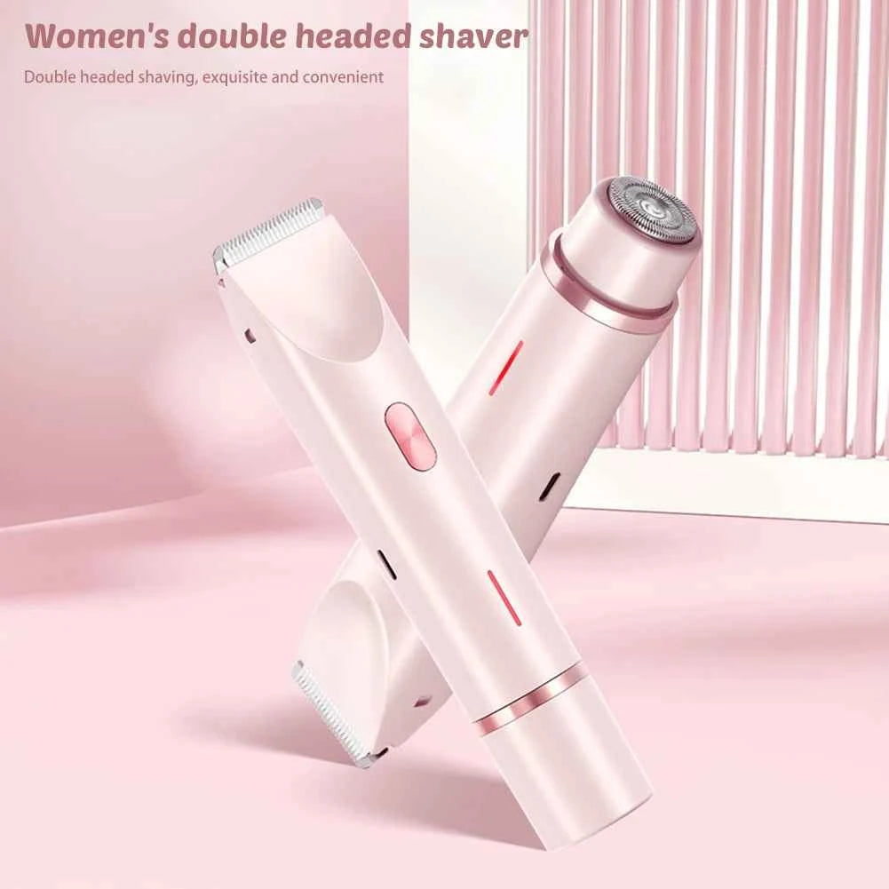 Dual hair trimmer for women in pink with double-headed design for precise shaving and grooming